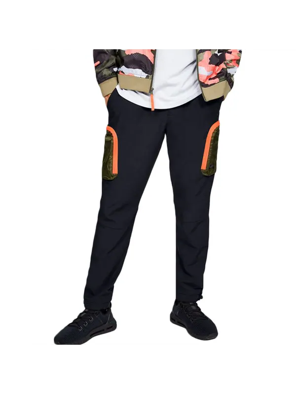 Брюки unstoppable camo cargo sweatpants 'black' Under Armour — изображение 3 из 4, черный/оранжевый