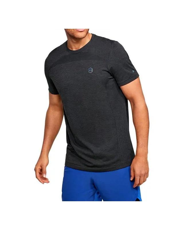 Футболка men's rush seamless fitted casual sports round neck breathable short sleeve black Under Armour — изображение 4 из 4