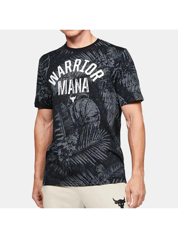 Футболка men's project rock aloha camo alphabet pattern printing sports short sleeve black Under Armour — изображение 2 из 4