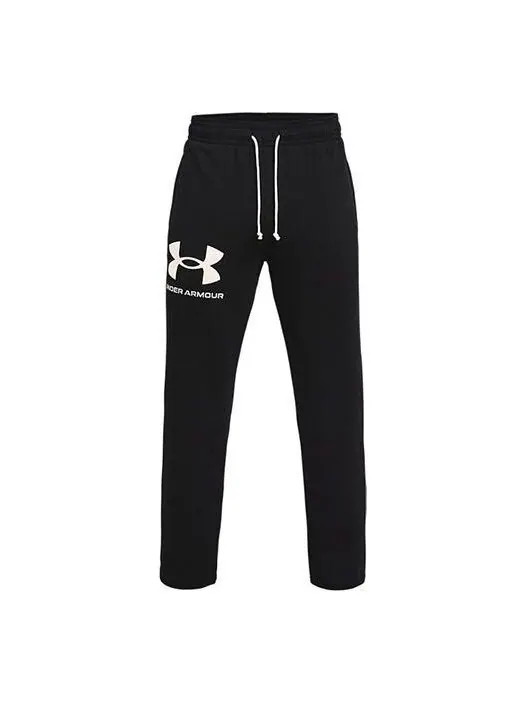 Брюки rival terry logo fleece sweatpants 'black' Under Armour — изображение 1 из 4, черный/белый