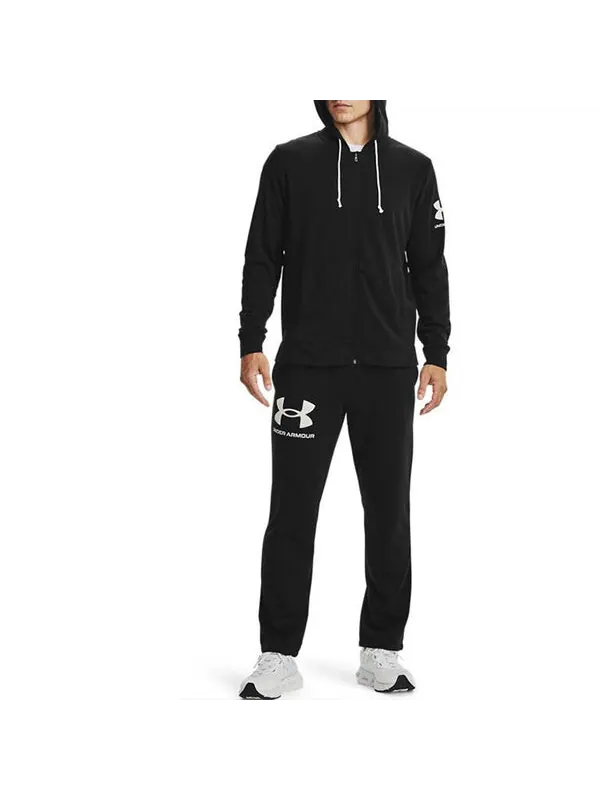 Брюки rival terry logo fleece sweatpants 'black' Under Armour — изображение 2 из 4, черный/белый