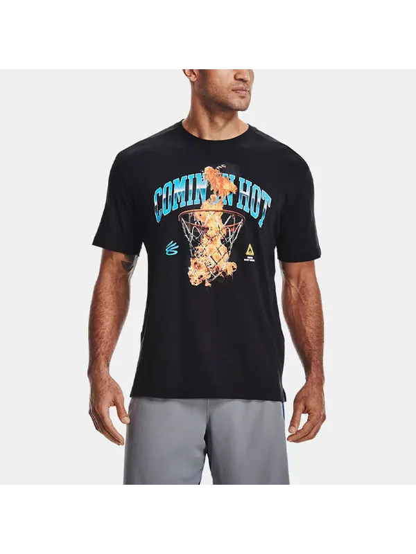 Футболка men's curry cotton printing round neck short sleeve black Under Armour — изображение 4 из 4, черный