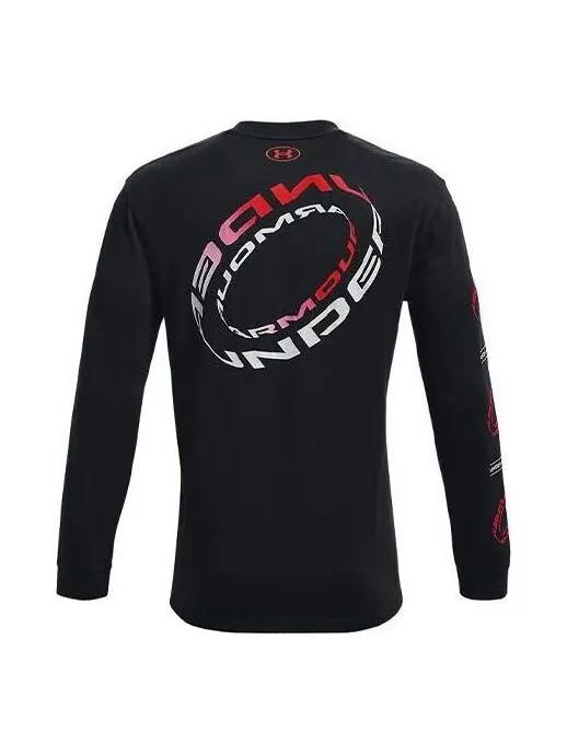 Футболка branded spiral heavyweight long sleeve t-shirt 'black' Under Armour — изображение 1 из 4, черный/красный/белый