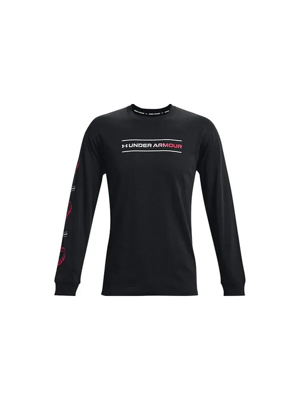 Футболка branded spiral heavyweight long sleeve t-shirt 'black' Under Armour — изображение 2 из 4, черный/красный/белый