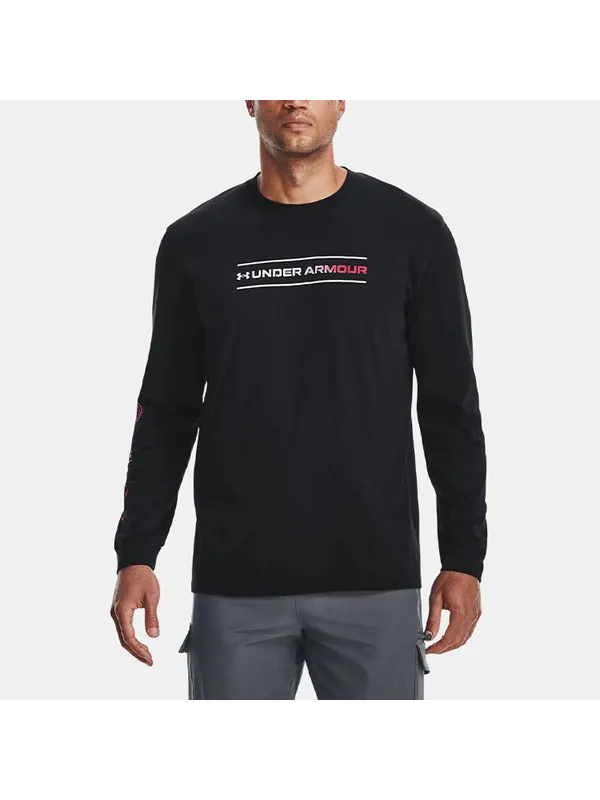 Футболка branded spiral heavyweight long sleeve t-shirt 'black' Under Armour — изображение 3 из 4, черный/красный/белый