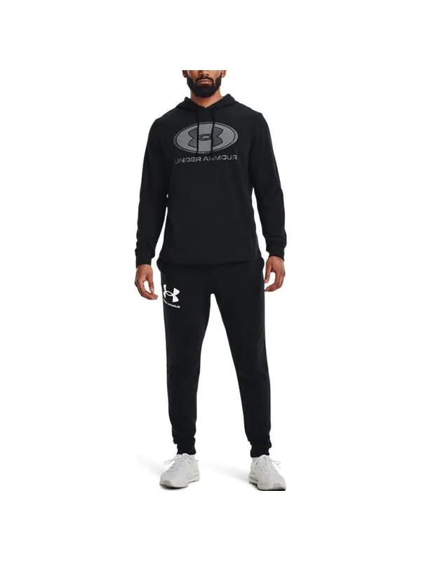 Толстовка rival terry pullover hoodie 'black grey' Under Armour — изображение 3 из 4, черный/серый
