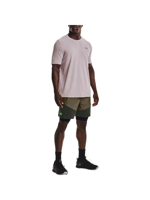 Футболка rush seamless geosport short sleeve t-shirt 'stone beige' Under Armour — изображение 3 из 4, черный бежевый