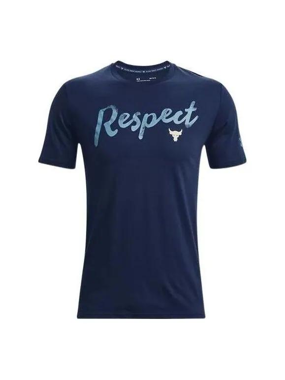 Футболка project rock respect the grind t-shirt 'college navy' Under Armour — изображение 1 из 4, темно-синий
