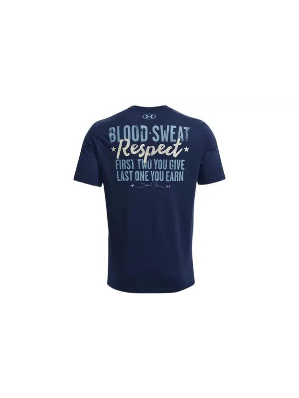 Футболка project rock respect the grind t-shirt 'college navy' Under Armour — изображение 2 из 4, темно-синий