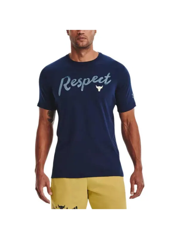 Футболка project rock respect the grind t-shirt 'college navy' Under Armour — изображение 3 из 4, темно-синий