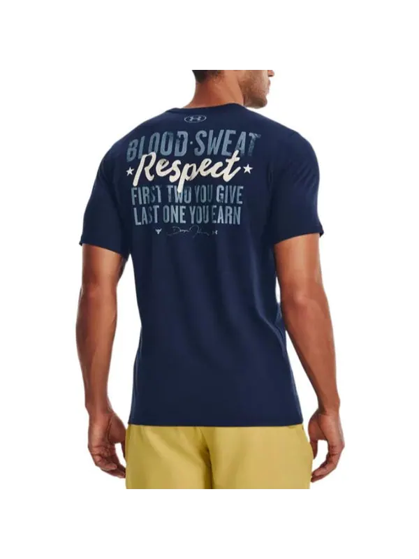Футболка project rock respect the grind t-shirt 'college navy' Under Armour — изображение 4 из 4, темно-синий