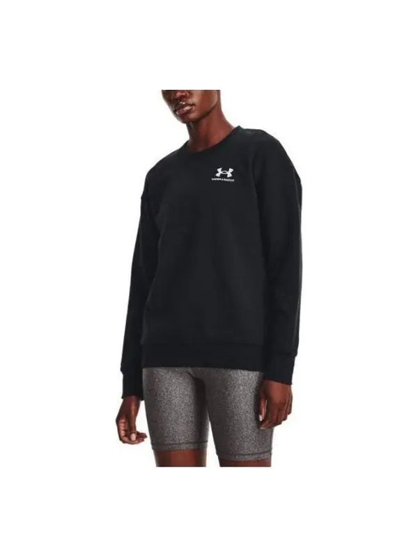 Свитер essential fleece crew sweatshirt 'black' Under Armour — изображение 1 из 1, черный/белый
