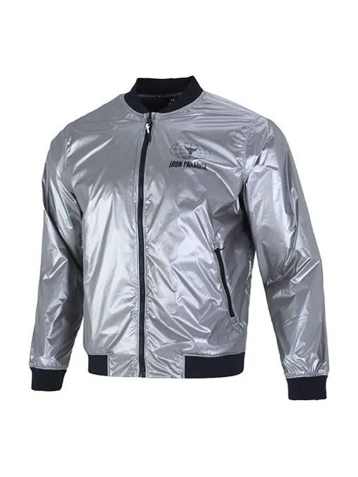Куртка project rock disrupt bomber jacket 'metallic tin black' Under Armour — изображение 1 из 4, металлик/черный/серый