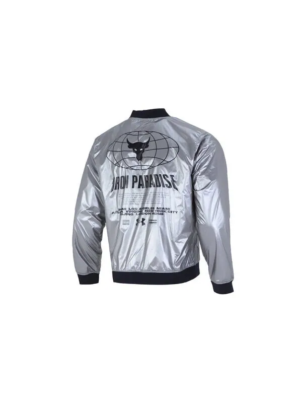 Куртка project rock disrupt bomber jacket 'metallic tin black' Under Armour — изображение 2 из 4, металлик/черный/серый