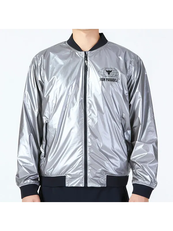 Куртка project rock disrupt bomber jacket 'metallic tin black' Under Armour — изображение 3 из 4, металлик/черный/серый