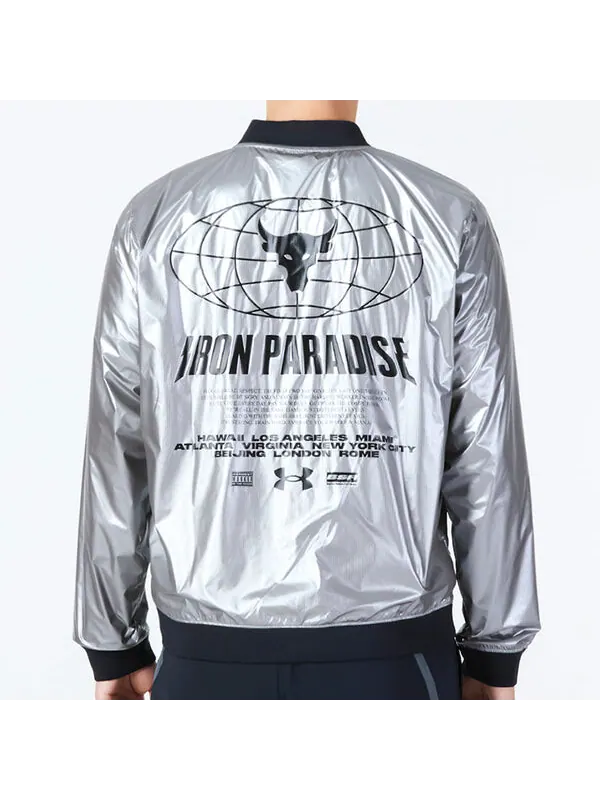 Куртка project rock disrupt bomber jacket 'metallic tin black' Under Armour — изображение 4 из 4, металлик/черный/серый