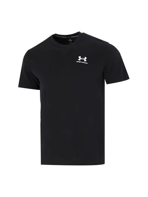Футболка logo embroidered heavyweight short sleeve t-shirt 'black white' Under Armour — изображение 1 из 4, черный/белый