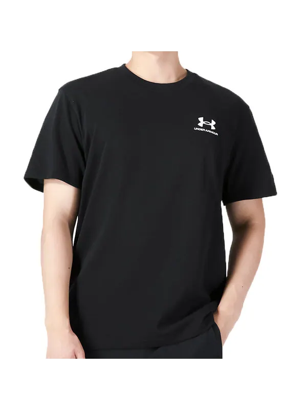 Футболка logo embroidered heavyweight short sleeve t-shirt 'black white' Under Armour — изображение 3 из 4, черный/белый