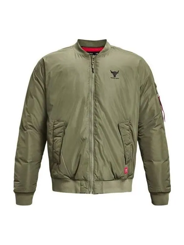 Куртка project rock insulated bomber jacket 'military green' Under Armour — изображение 1 из 4, зеленый
