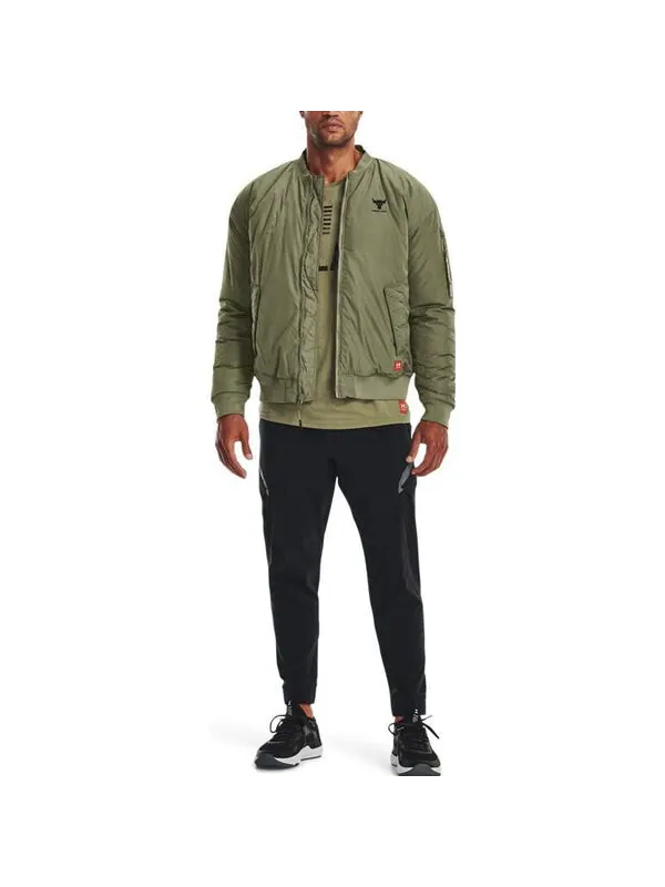 Куртка project rock insulated bomber jacket 'military green' Under Armour — изображение 3 из 4, зеленый
