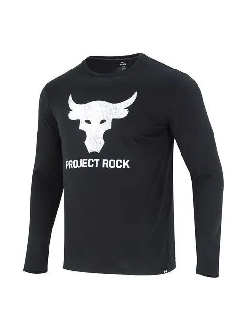 Футболка project rock brahma bull long sleeve t-shirt 'black white' Under Armour — изображение 1 из 2, черный/белый