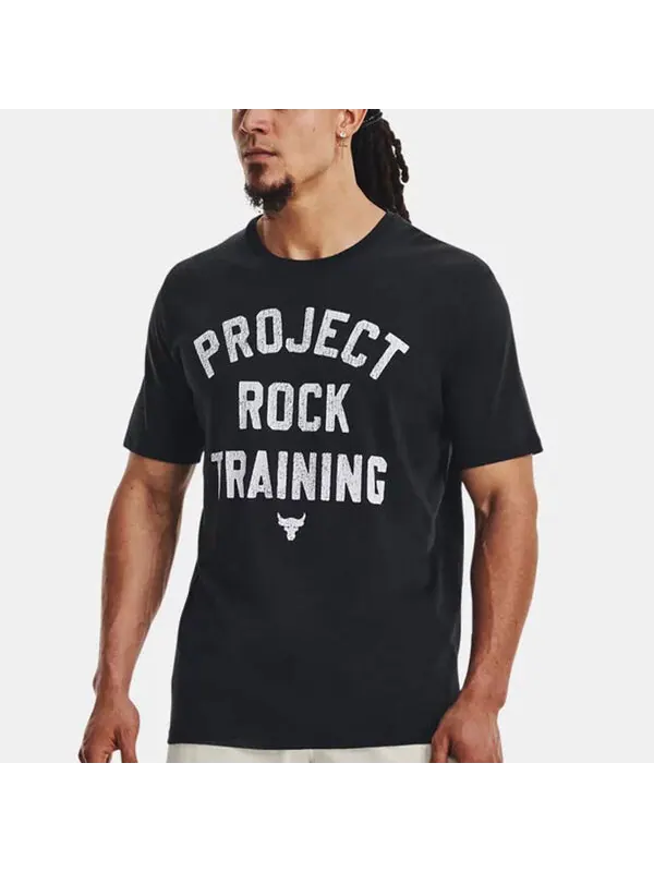 Футболка project rock training t-shirt 'black' Under Armour — изображение 3 из 4, черный/белый