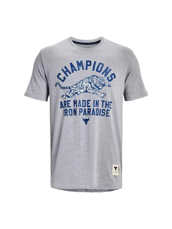 Футболка project rock champ short sleeve t-shirt 'steel light heather' Under Armour — изображение 1 из 2, светлый/синий
