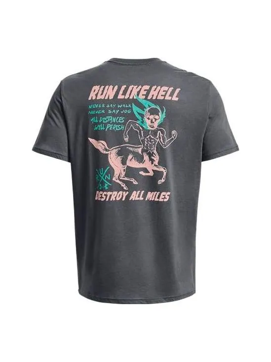 Футболка run like hell graphic t-shirt 'pitch grey' Under Armour — изображение 1 из 4, серый/розовый/зеленый