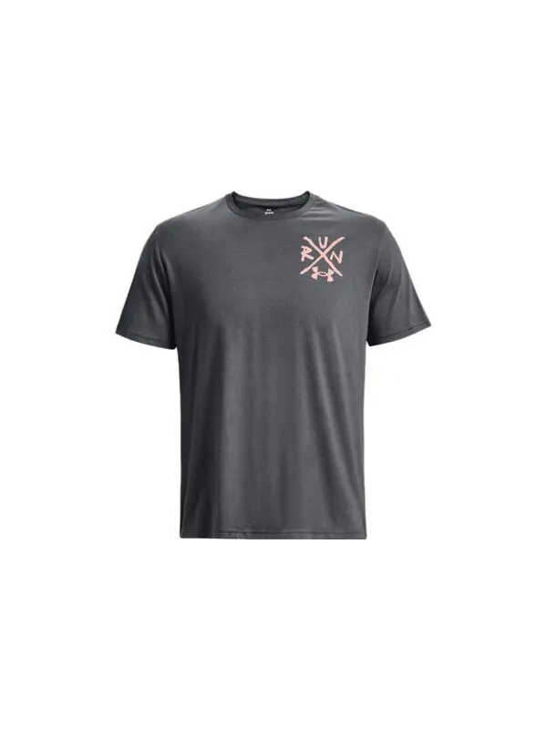 Футболка run like hell graphic t-shirt 'pitch grey' Under Armour — изображение 2 из 4, серый/розовый/зеленый