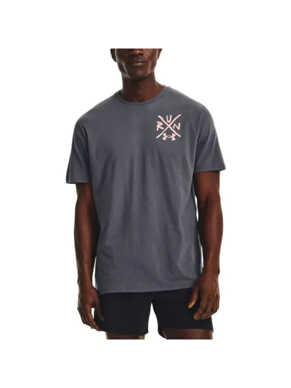 Футболка run like hell graphic t-shirt 'pitch grey' Under Armour — изображение 4 из 4, серый/розовый/зеленый