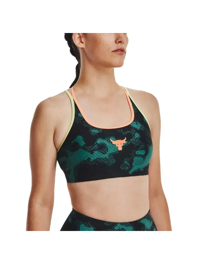 Бюстгальтер (WMNS) Under Armour Project Rock Crossback Sports Bra 'Green Black' — изображение 3 из 4, зеленый