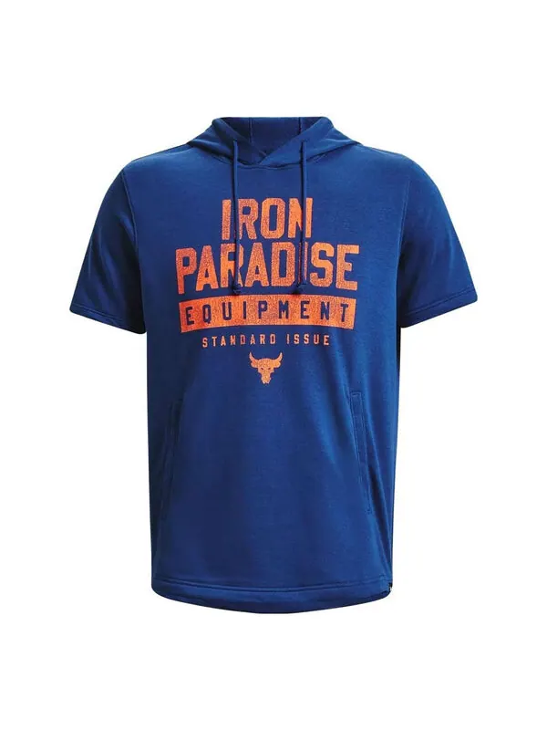 Толстовка project rock short sleeve hoodie 'blue orange' Under Armour — изображение 1 из 4, синий/оранжевый
