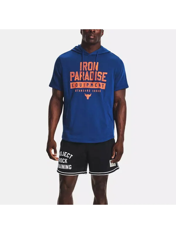 Толстовка project rock short sleeve hoodie 'blue orange' Under Armour — изображение 2 из 4, синий/оранжевый
