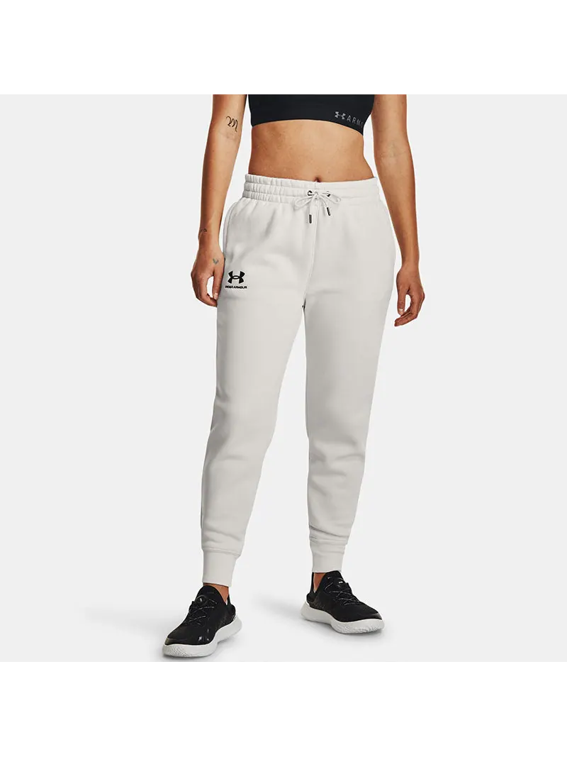 Спортивные брюки (WMNS) Under Armour Essential Fleece Tapered Pants 'White Black' — изображение 3 из 5, белый