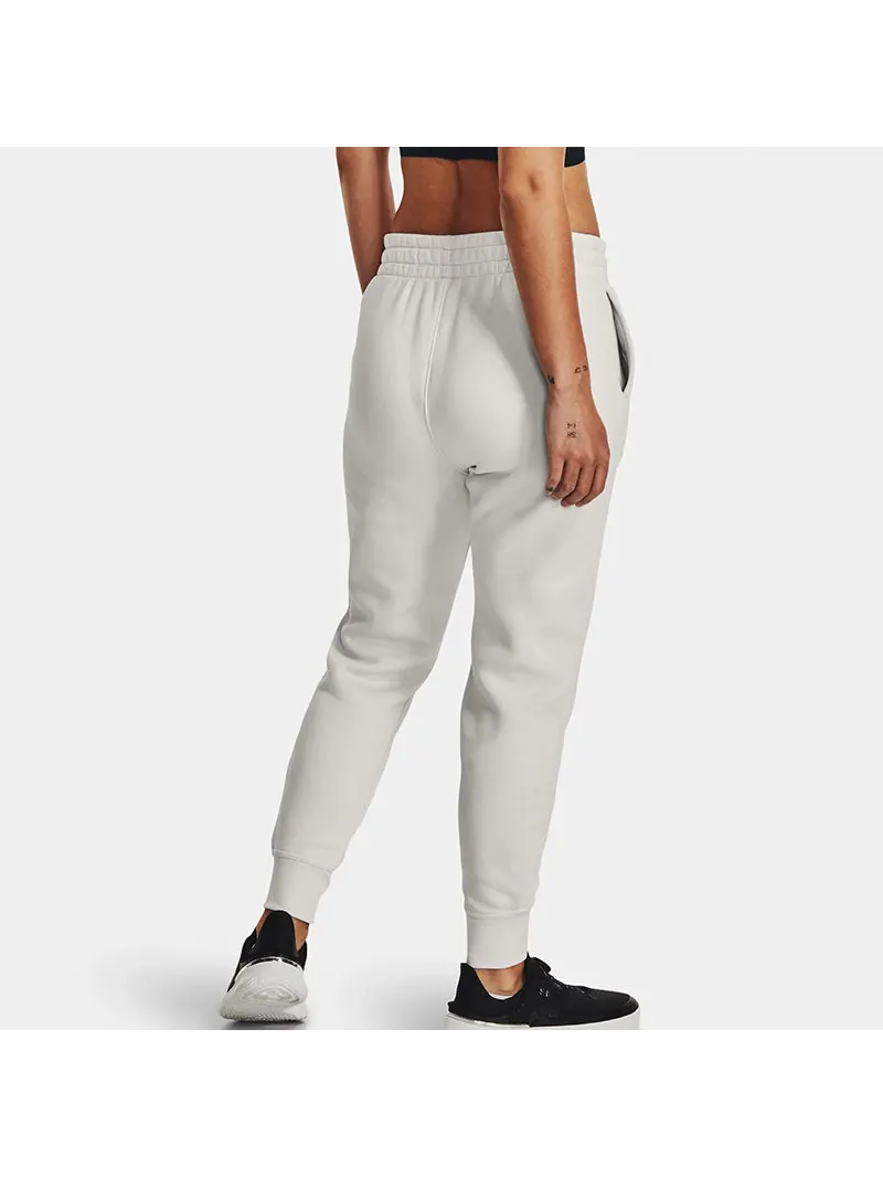 Спортивные брюки (WMNS) Under Armour Essential Fleece Tapered Pants 'White Black' — изображение 4 из 5, белый