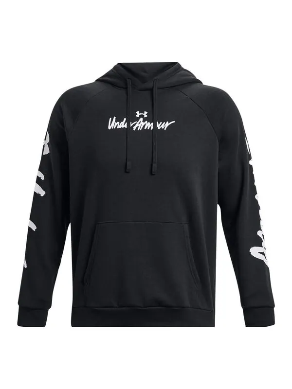 Толстовка rival fleece graphic hoodie 'black white' Under Armour — изображение 1 из 4, черный/белый