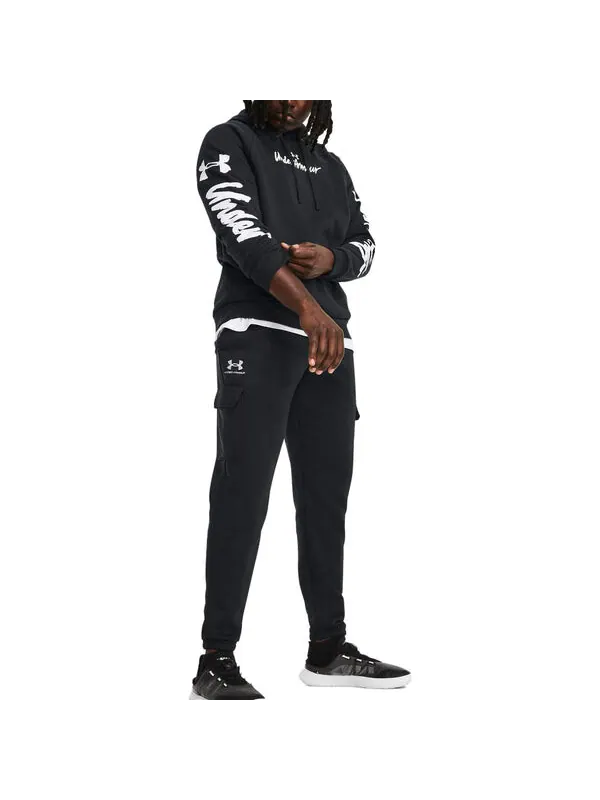 Толстовка rival fleece graphic hoodie 'black white' Under Armour — изображение 3 из 4, черный/белый