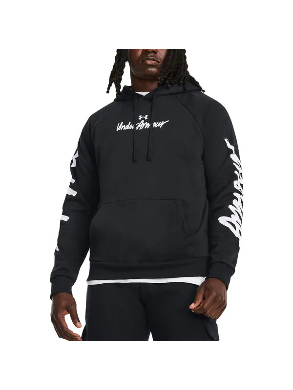 Толстовка rival fleece graphic hoodie 'black white' Under Armour — изображение 4 из 4, черный/белый