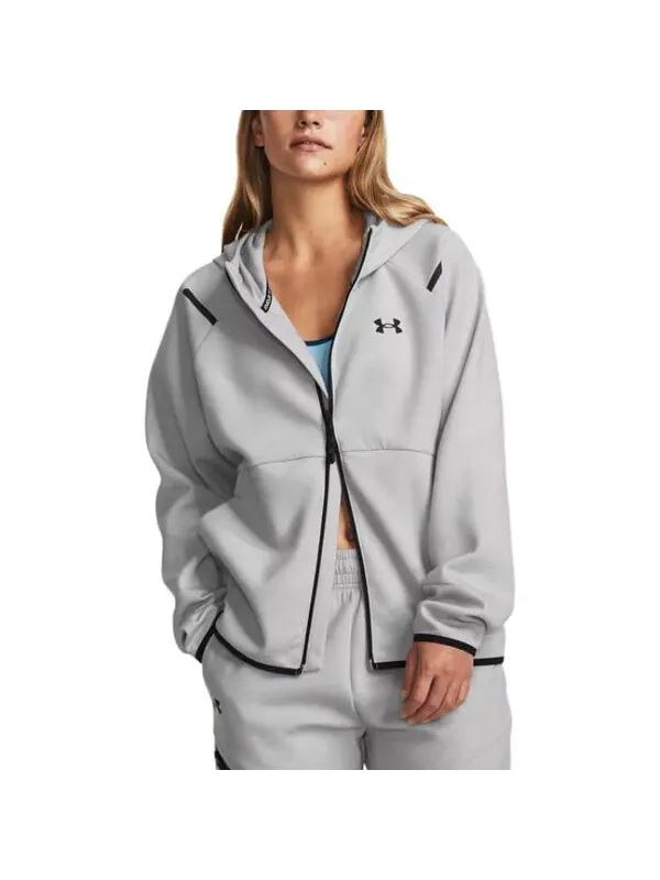 Куртка unstoppable fleece full zip jacket 'light grey' Under Armour — изображение 3 из 4, светлый серый/черный