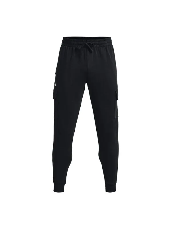 Брюки rival fleece cargo joggers 'black white' Under Armour — изображение 1 из 4, черный/белый