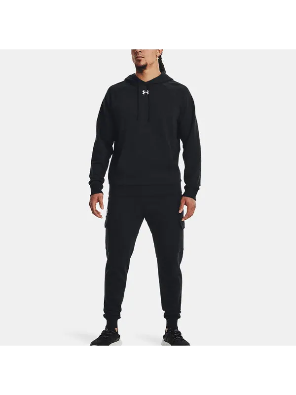 Брюки rival fleece cargo joggers 'black white' Under Armour — изображение 3 из 4, черный/белый