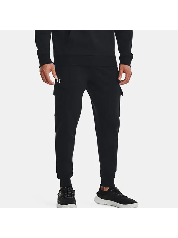 Брюки rival fleece cargo joggers 'black white' Under Armour — изображение 4 из 4, черный/белый