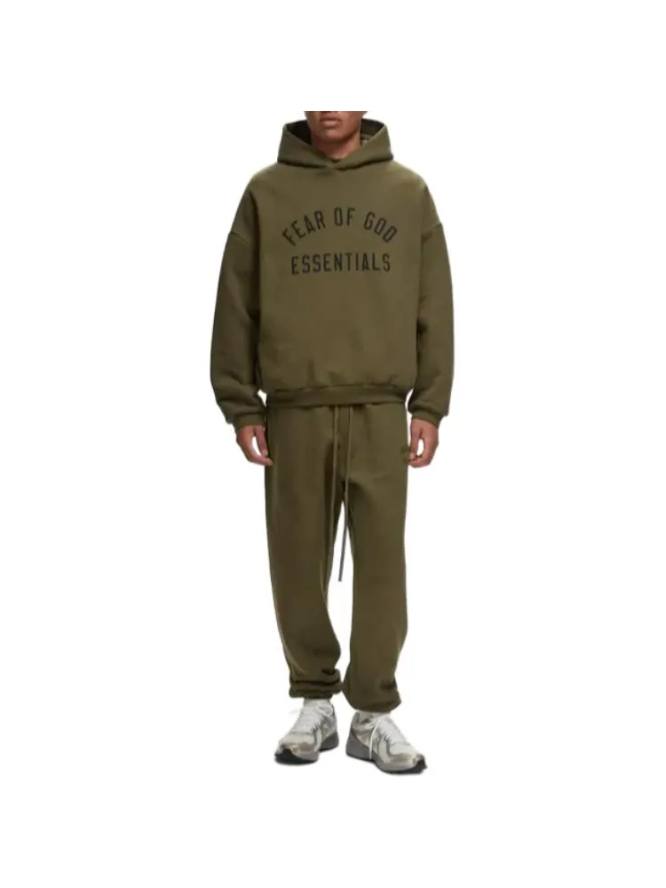 Худи Fear of God Essentials Fleece Hoodie 'Olive' — изображение 4 из 6, оливковый зеленый