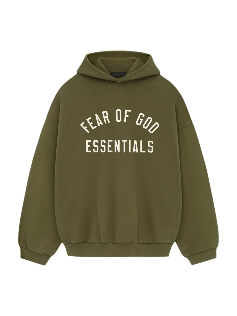 Худи Fear of God Essentials Fleece Hoodie 'Military' — изображение 1 из 5, оливковый зеленый