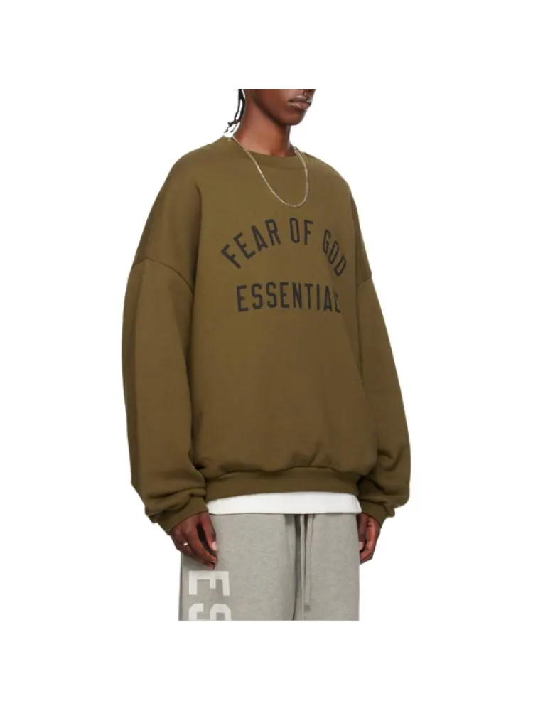 Флисовая толстовка с круглым вырезом Fear of God Essentials — изображение 4 из 5, оливковый