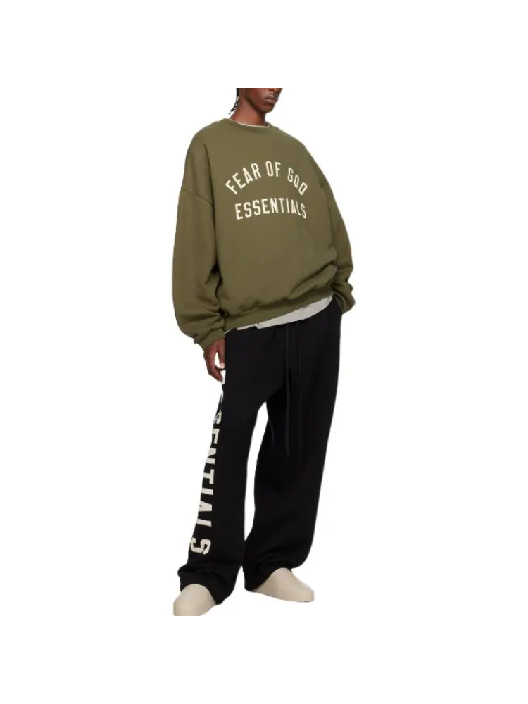 Топ Fear of God Essentials Fleece Crewneck 'Military' — изображение 3 из 5, оливковый зеленый