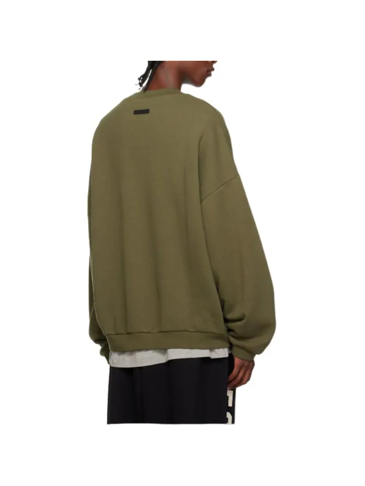Топ Fear of God Essentials Fleece Crewneck 'Military' — изображение 5 из 5, оливковый зеленый