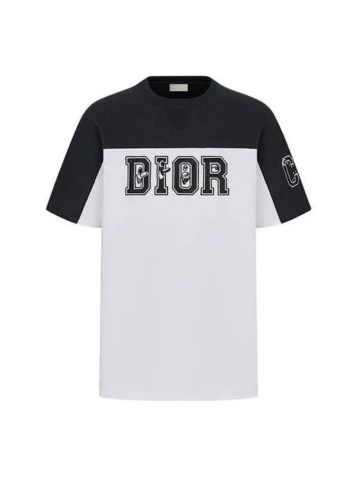 Футболка Men's DIOR Logo Colorblock Round Neck Short Sleeve White T-Shirt — изображение 1 из 4, белый