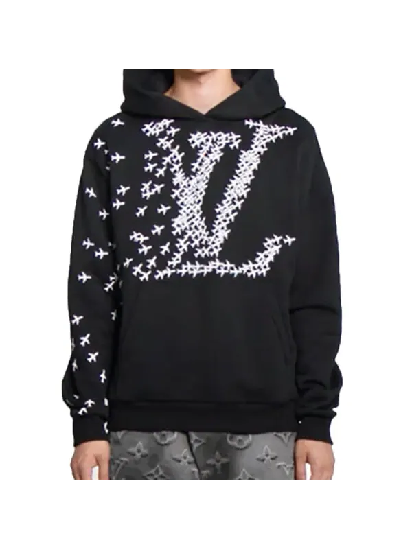 Толстовка lv printed hooded long sleeve sweatshirt for men black Louis Vuitton — изображение 2 из 4, черный