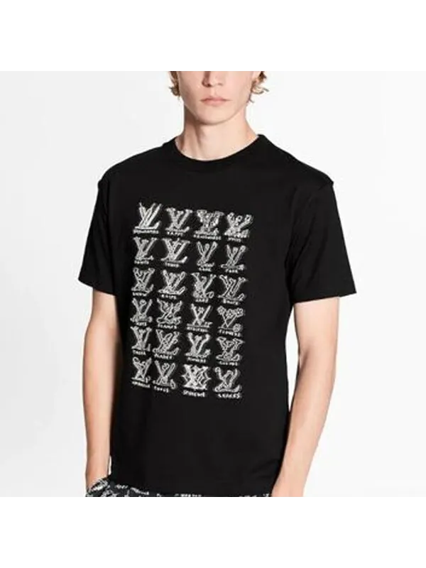 Футболка Men's LOUIS VUITTON Logo Printing Round Neck Short Sleeve Black — изображение 2 из 4, черный